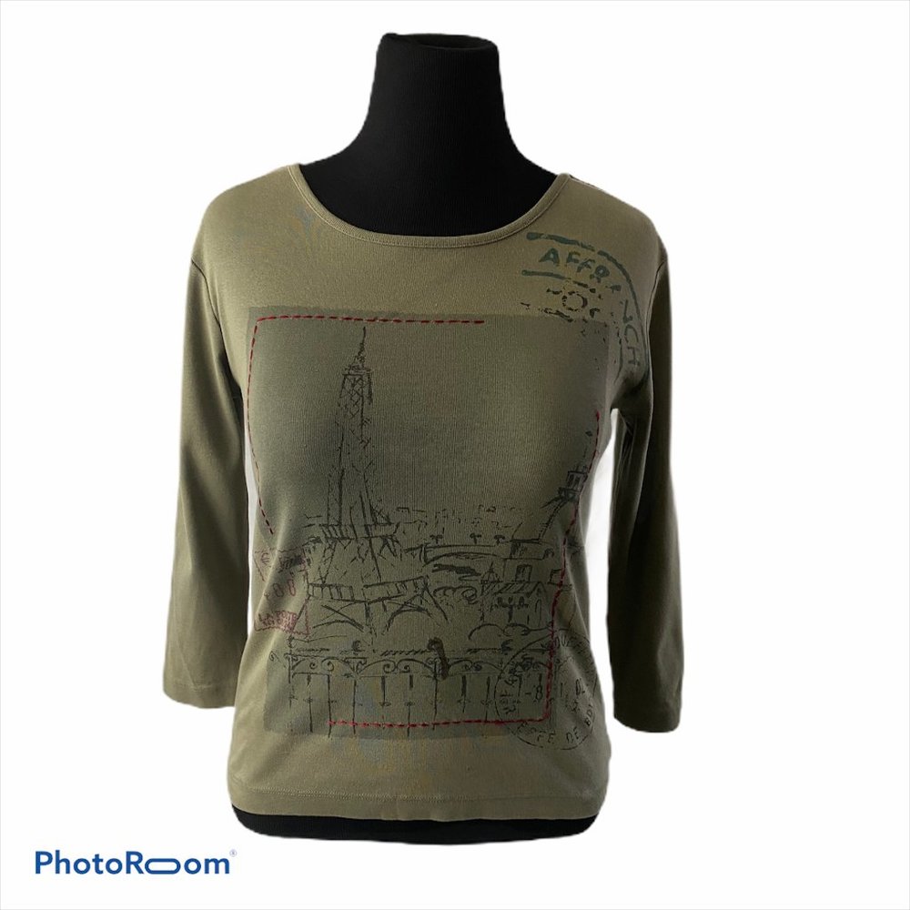 🔴   Chico's 3/4 Sleeve Graphic Tee Size 0